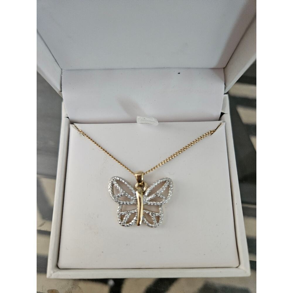 Women's 1/10 CTTW Diamond Butterfly Necklace 18" Gold Over Sterling